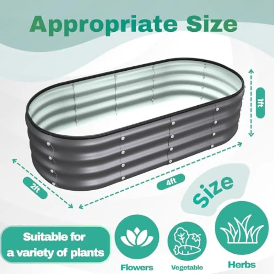 4x2x1 FT Raised Garden Bed Kit Metal Planter Box Outdoor Planters for Outdoor Plants Flower Vegetables Herbs Dark Gray 2PCS