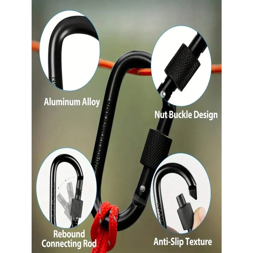 Outdoor Mountain Climbing Aluminum Alloy D-Shaped Carabiner, Metal Hook Keychain, Spring Hook, For Camping, Hiking, Fishing