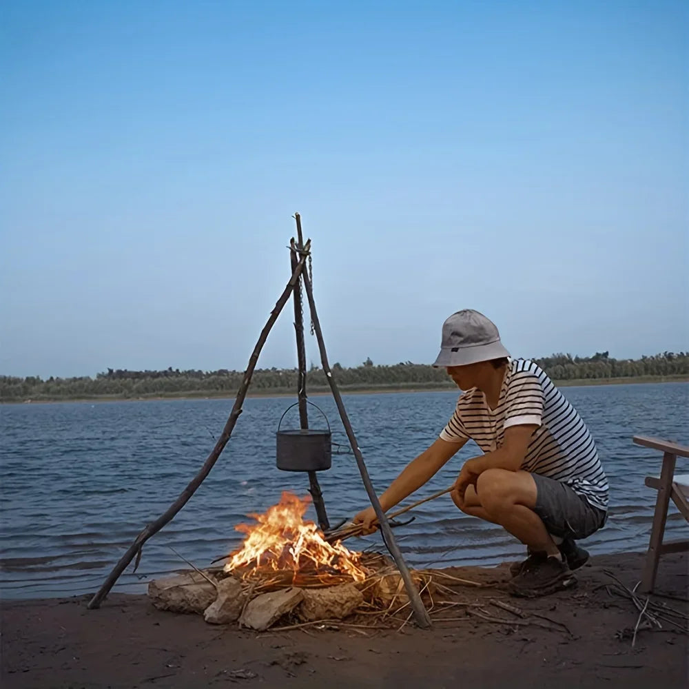 Outdoor BBQ Tripod Portable Detachable Hanging Rack Stainless Steel Camping Bonfire BBQ Pot Tripod Set