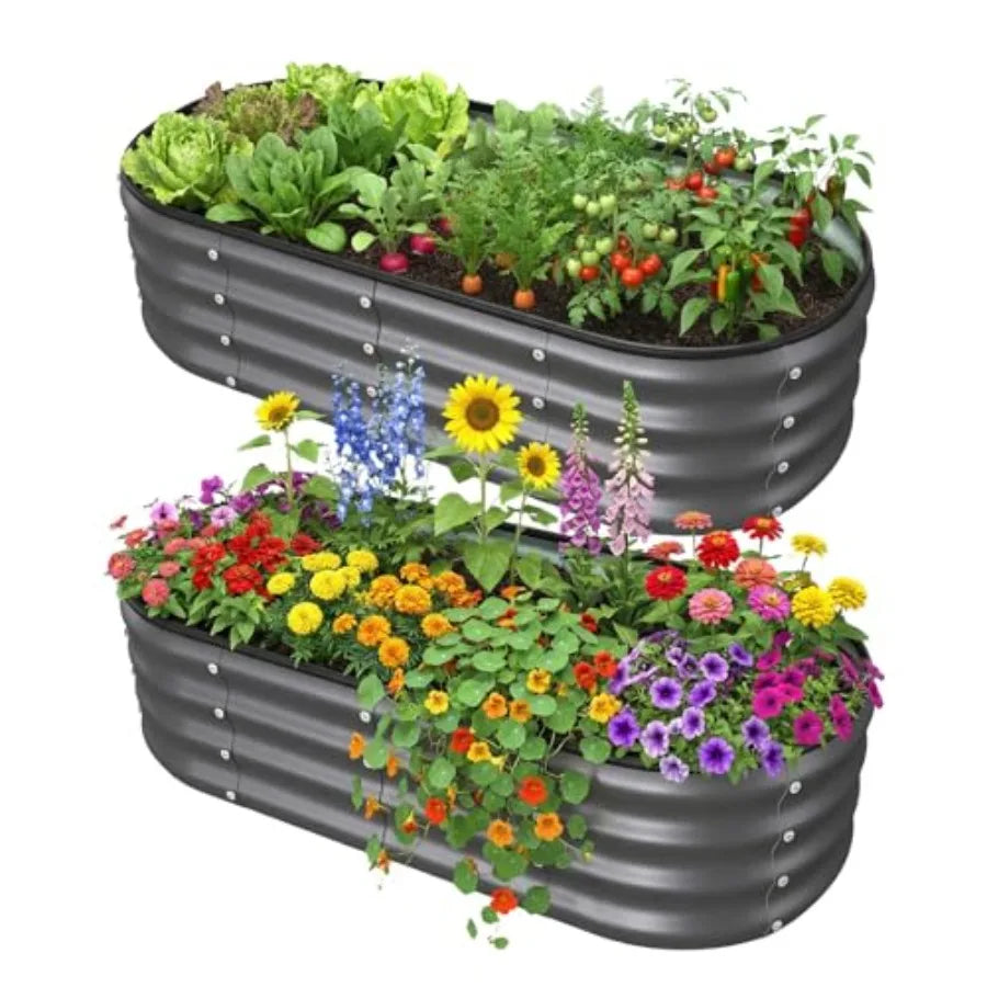 4x2x1 FT Raised Garden Bed Kit Metal Planter Box Outdoor Planters for Outdoor Plants Flower Vegetables Herbs Dark Gray 2PCS