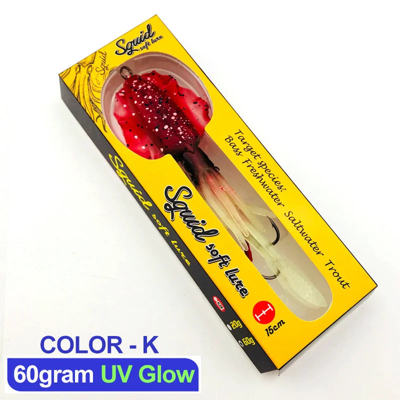 60g120g150g Silicone Soft Artificial Rubber Luminous UV Squid Jig Fishing Lures For Sea Fishing Trolling Wobbler Bait