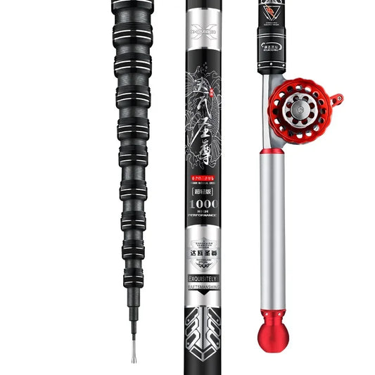 High Carbon Variable 4.5-10M Multi Positioning Hollow Fishing Rod and Reel Combo Set Ultralight Superhard Stream Hand Pole Set