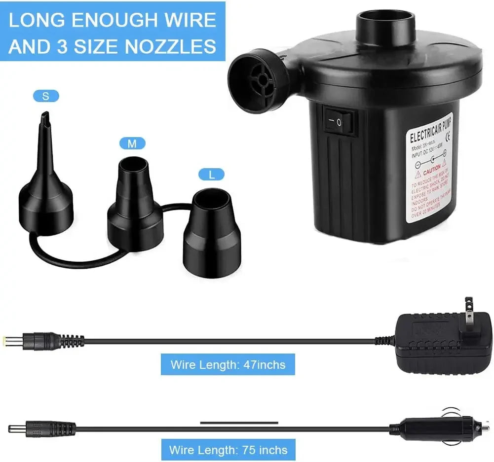 Electric Air Pump High Pressure Fast Inflation Deflation for Air Mattress Inflatable Boat Pool Floats Outdoor Portable Pump