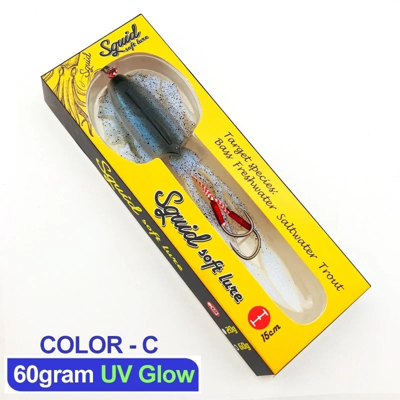 60g120g150g Silicone Soft Artificial Rubber Luminous UV Squid Jig Fishing Lures For Sea Fishing Trolling Wobbler Bait