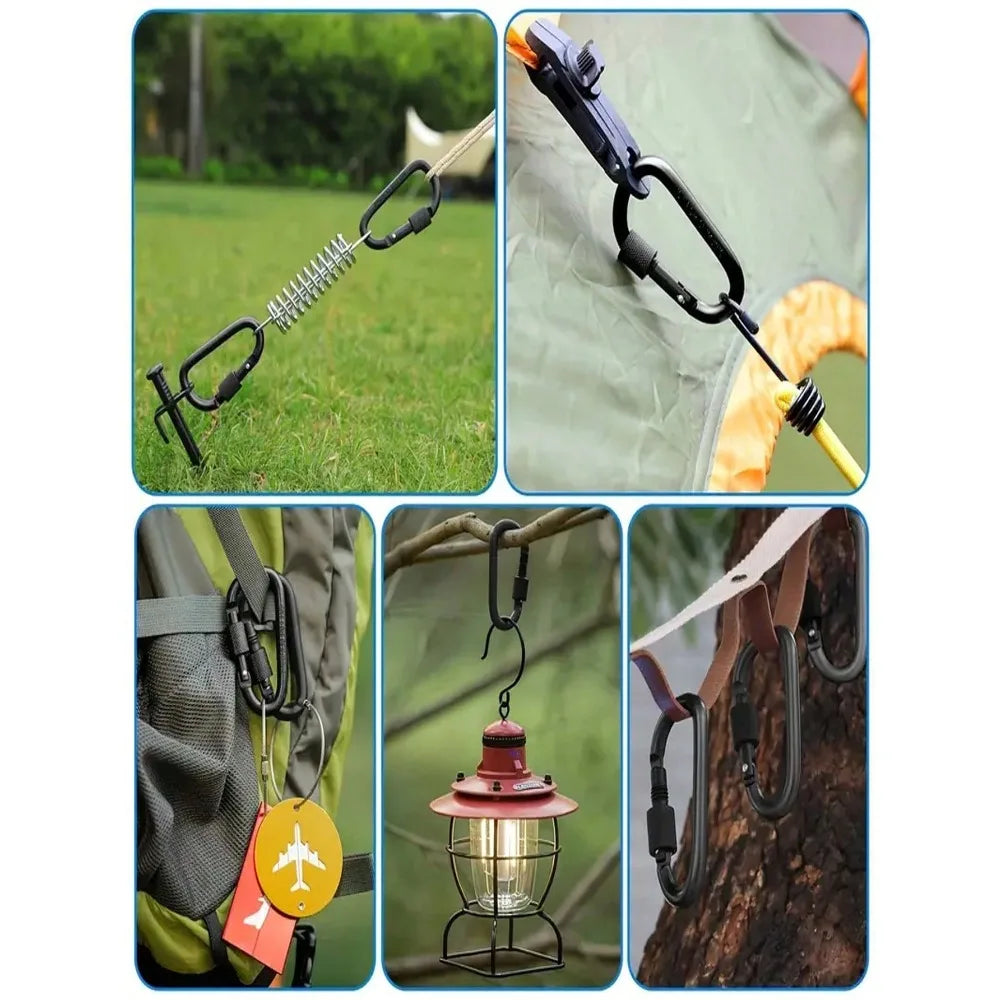Outdoor Mountain Climbing Aluminum Alloy D-Shaped Carabiner, Metal Hook Keychain, Spring Hook, For Camping, Hiking, Fishing