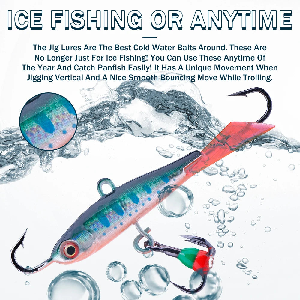 GOBASS 5pcs 50mm 9.5g Winter Ice Fishing Lures Balancer 3D Eyes Jig Bait Artificial Hard Lures Jigging Balanced Bait Wobbler Set