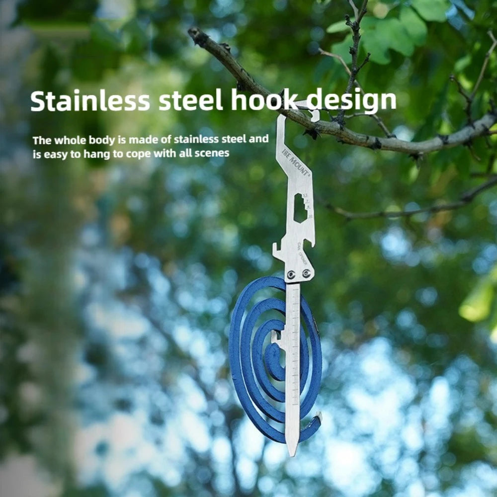 Outdoor Multifunctional Stainless Steel Hook Mosquito Coil Bracket Bottle Opener Measuring Ruler Foldable Insert Outdoor Summer