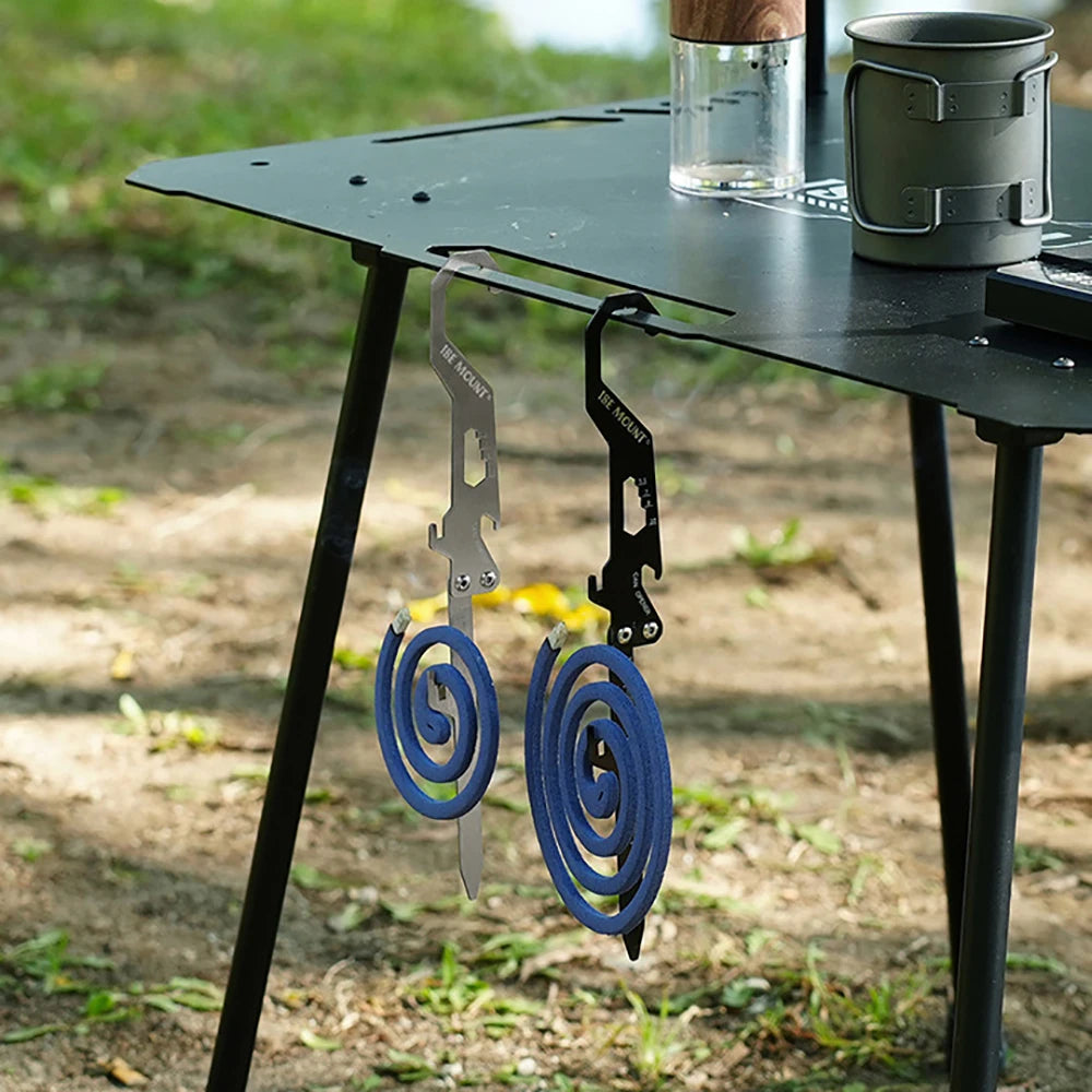 Outdoor Multifunctional Stainless Steel Hook Mosquito Coil Bracket Bottle Opener Measuring Ruler Foldable Insert Outdoor Summer