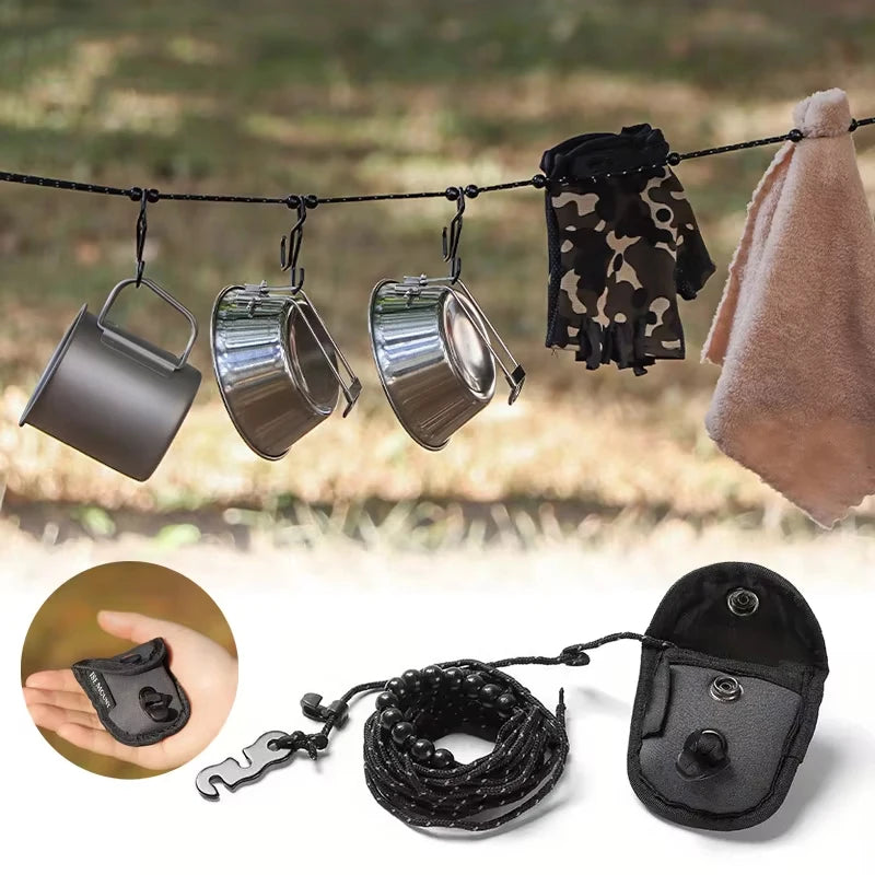 3M Outdoor Camping Stretch Clothesline with 12 Beads Clips Retractable Laundry Dryer Clothes Rope Hanging Laundry Drying Ropes