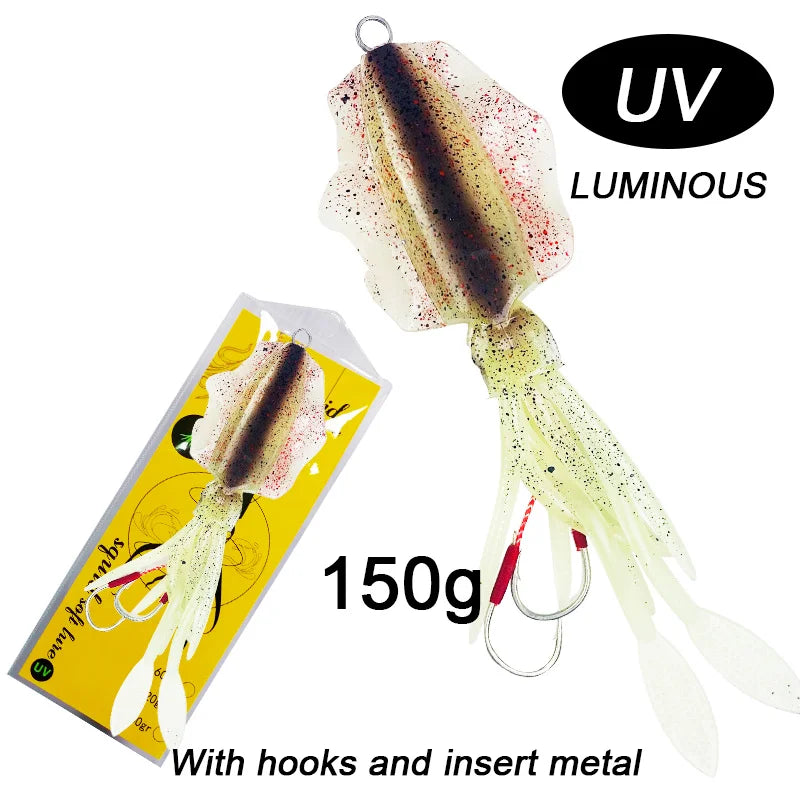 60g120g150g Silicone Soft Artificial Rubber Luminous UV Squid Jig Fishing Lures For Sea Fishing Trolling Wobbler Bait