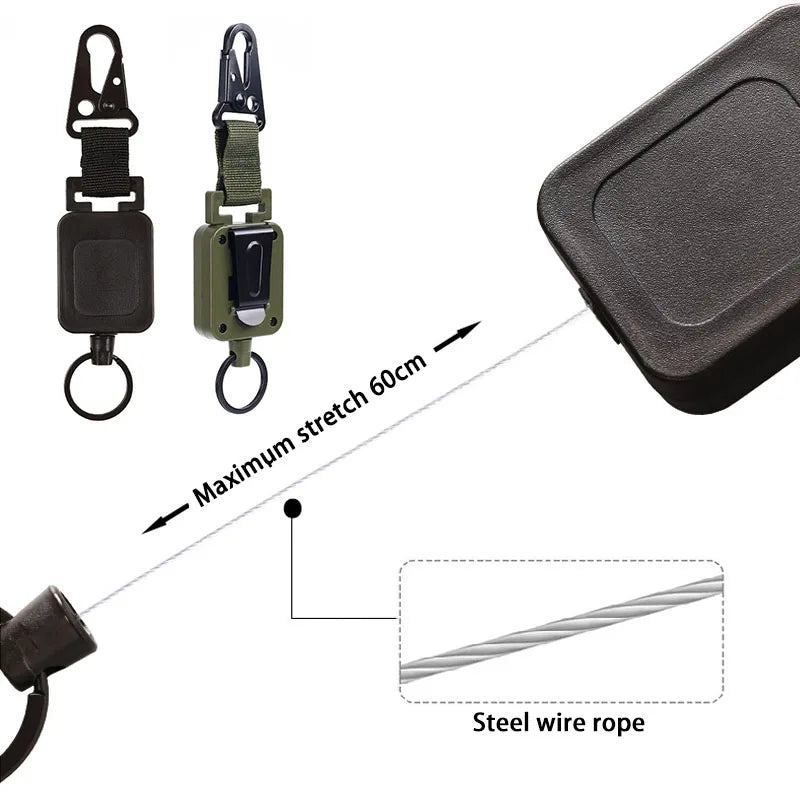 High Quality 60cm Steel Wire Retractable Chain Key Holder Multi-purpose Molle Backpack Hooks Outdoor Hiking Climbing Accessories