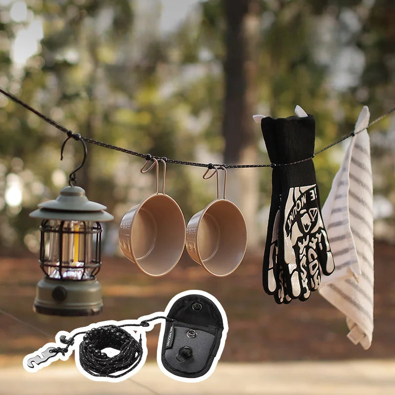 3M Outdoor Camping Stretch Clothesline with 12 Beads Clips Retractable Laundry Dryer Clothes Rope Hanging Laundry Drying Ropes