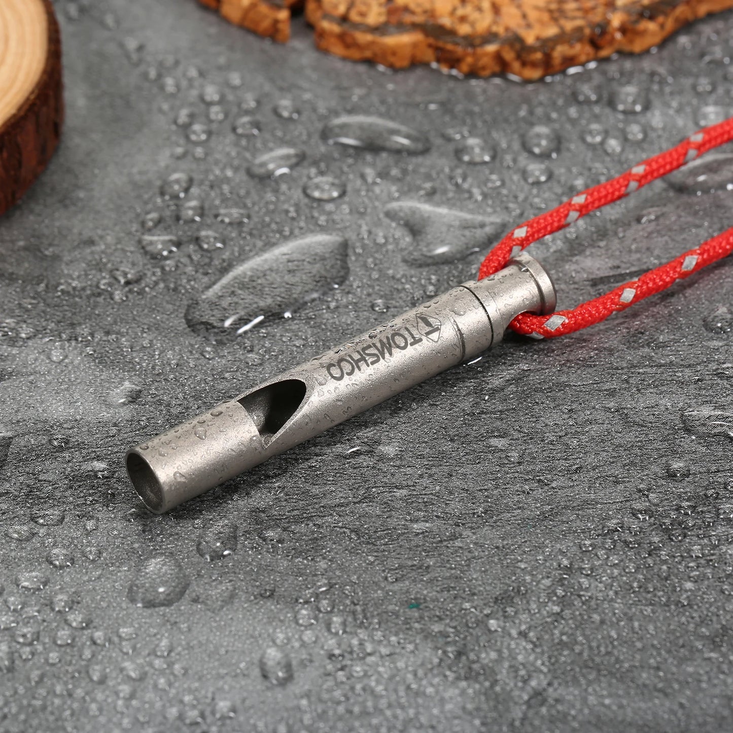 TOMSHOO  Titanium Emergency Whistle with Cord Outdoor Survival Camping Hiking Exploring Emergency Whistle