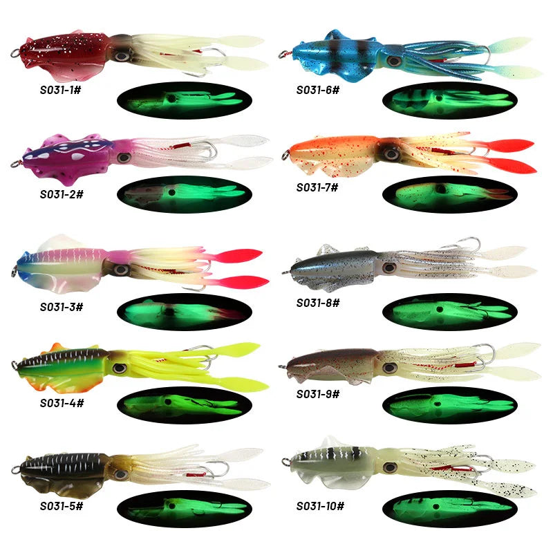 60g120g150g Silicone Soft Artificial Rubber Luminous UV Squid Jig Fishing Lures For Sea Fishing Trolling Wobbler Bait