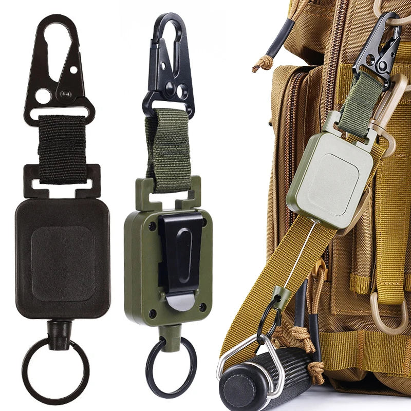 High Quality 60cm Steel Wire Retractable Chain Key Holder Multi-purpose Molle Backpack Hooks Outdoor Hiking Climbing Accessories