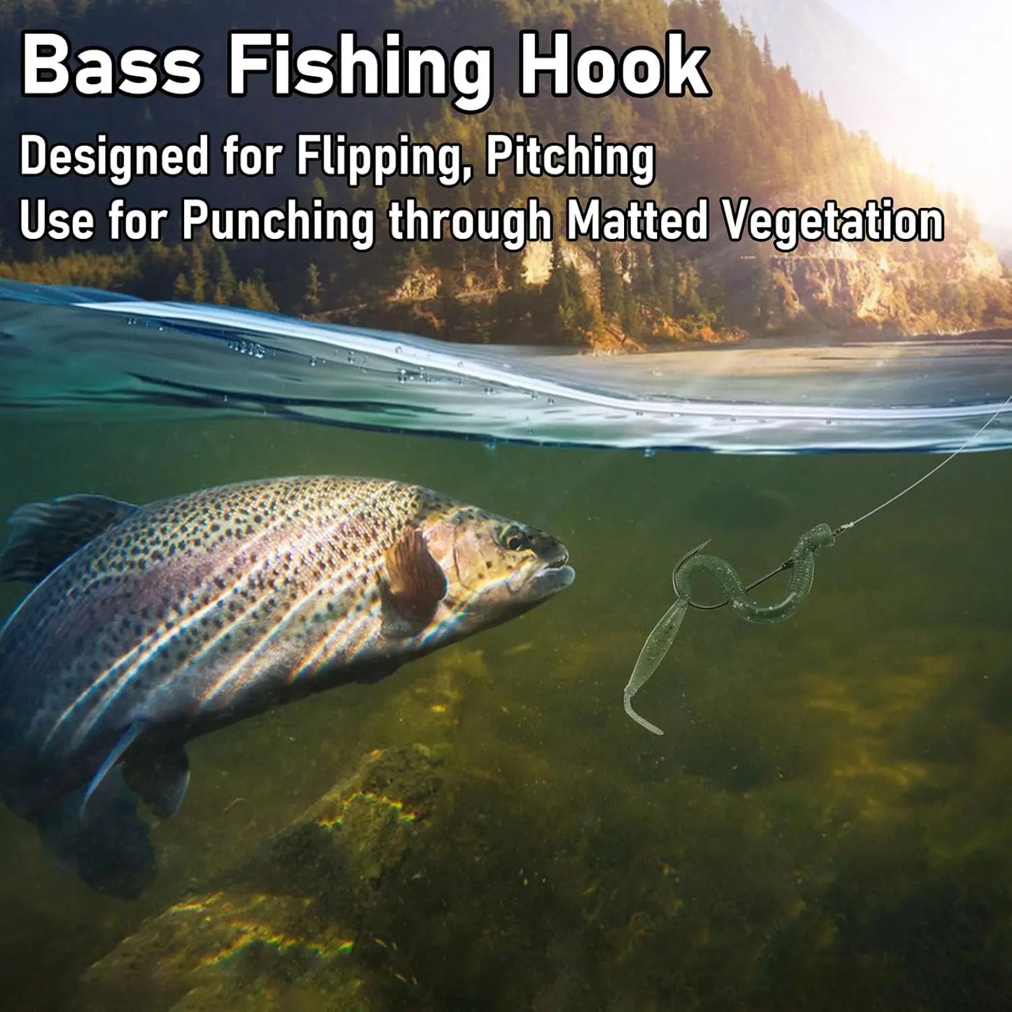 9KM Baitholder Worm Hook 10-30pcs Non-Offset Heavy Cover Hook for Bass Fishing Dual Barb Hook Punching Texas Drop Shot Neko Rig
