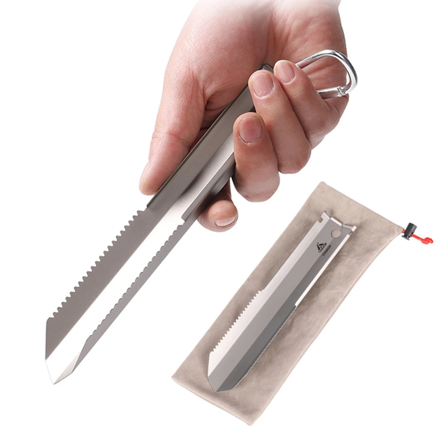 Taruor Titanium Garden Hand Serrated Shovel Smooth handle Portable Durable Outdoor Camping Hiking Backpacking Trowel with Clip