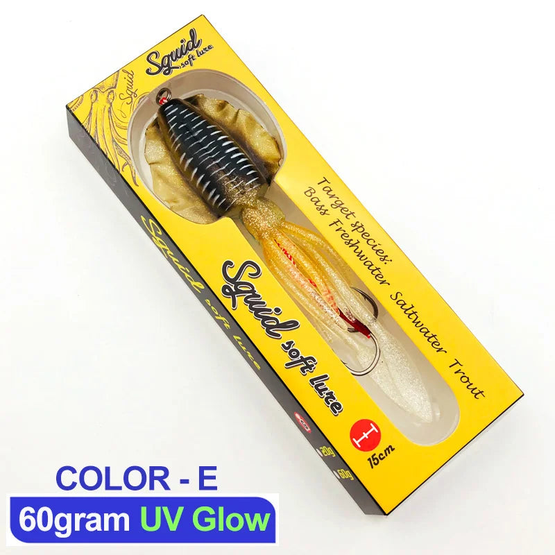 60g120g150g Silicone Soft Artificial Rubber Luminous UV Squid Jig Fishing Lures For Sea Fishing Trolling Wobbler Bait