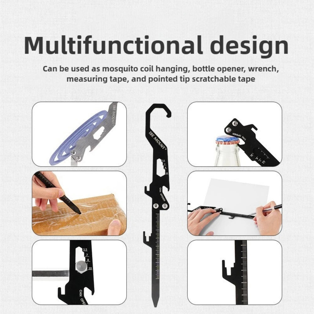 Outdoor Multifunctional Stainless Steel Hook Mosquito Coil Bracket Bottle Opener Measuring Ruler Foldable Insert Outdoor Summer