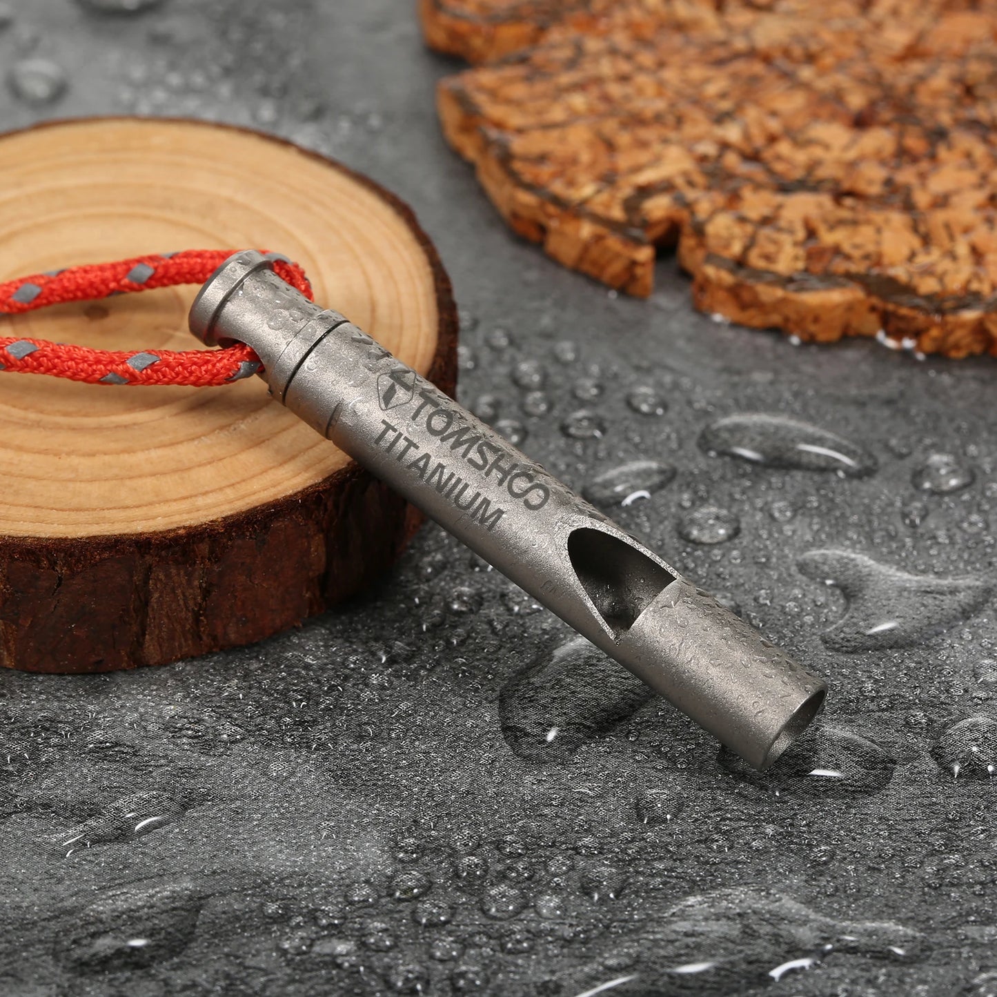 TOMSHOO  Titanium Emergency Whistle with Cord Outdoor Survival Camping Hiking Exploring Emergency Whistle