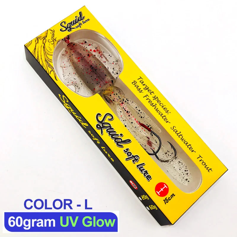 60g120g150g Silicone Soft Artificial Rubber Luminous UV Squid Jig Fishing Lures For Sea Fishing Trolling Wobbler Bait