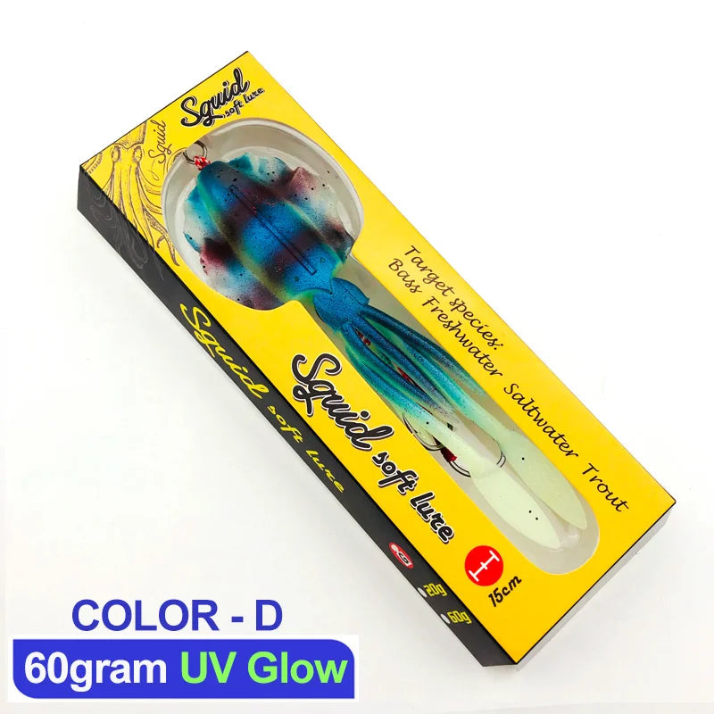 60g120g150g Silicone Soft Artificial Rubber Luminous UV Squid Jig Fishing Lures For Sea Fishing Trolling Wobbler Bait