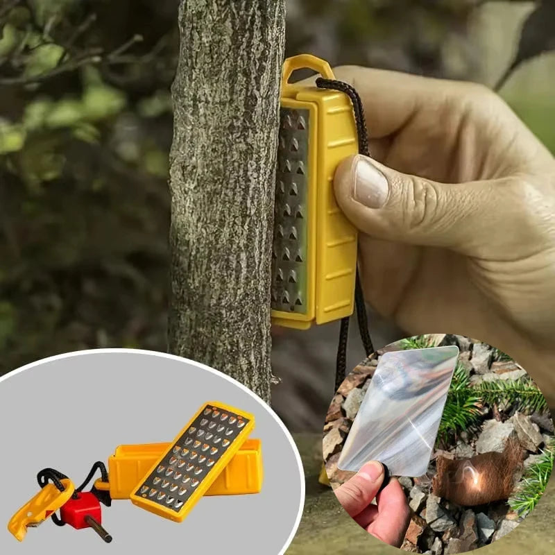 Steel Outdoor Flint Outdoor Survival Camping Tools Emergency Fire Safety Rope Fresnel Magnifying Glass Card Fire Starter