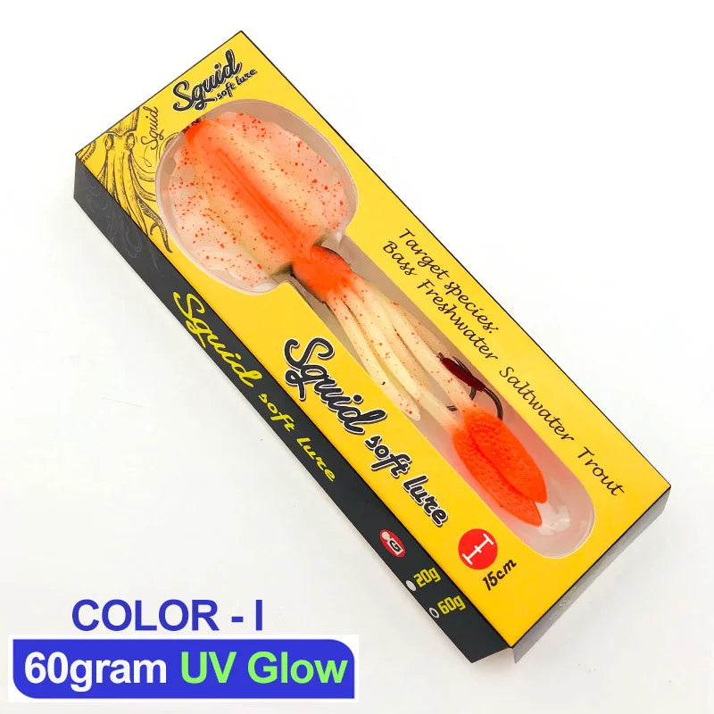 60g120g150g Silicone Soft Artificial Rubber Luminous UV Squid Jig Fishing Lures For Sea Fishing Trolling Wobbler Bait