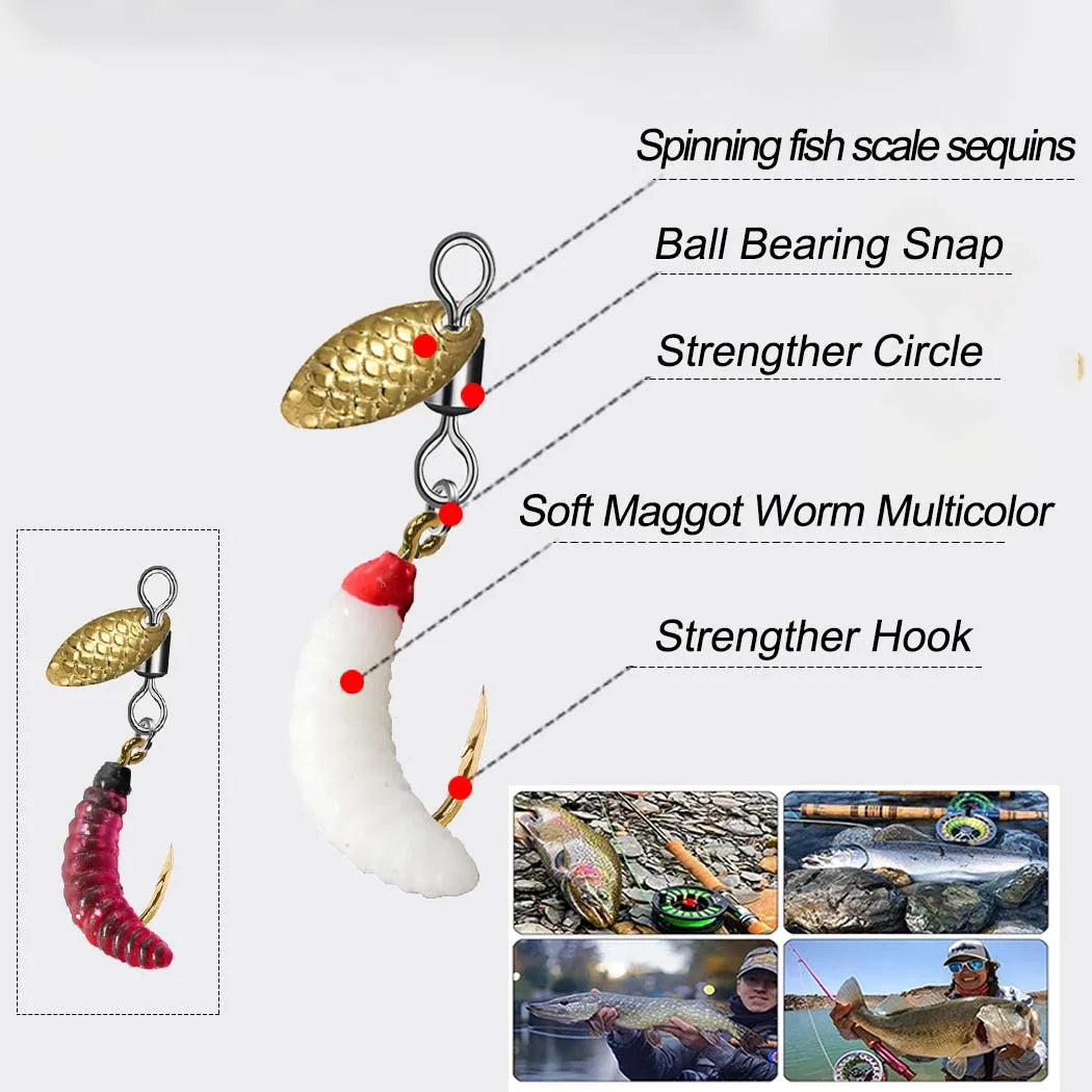 5Pcs/10Pcs Spinner Sequin Worm Bait Flies Fishing Lure Hook For Trout/Steelhead/Salmon/Bass