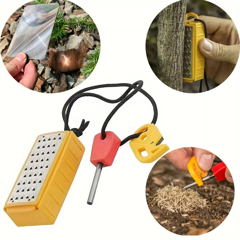 Steel Outdoor Flint Outdoor Survival Camping Tools Emergency Fire Safety Rope Fresnel Magnifying Glass Card Fire Starter