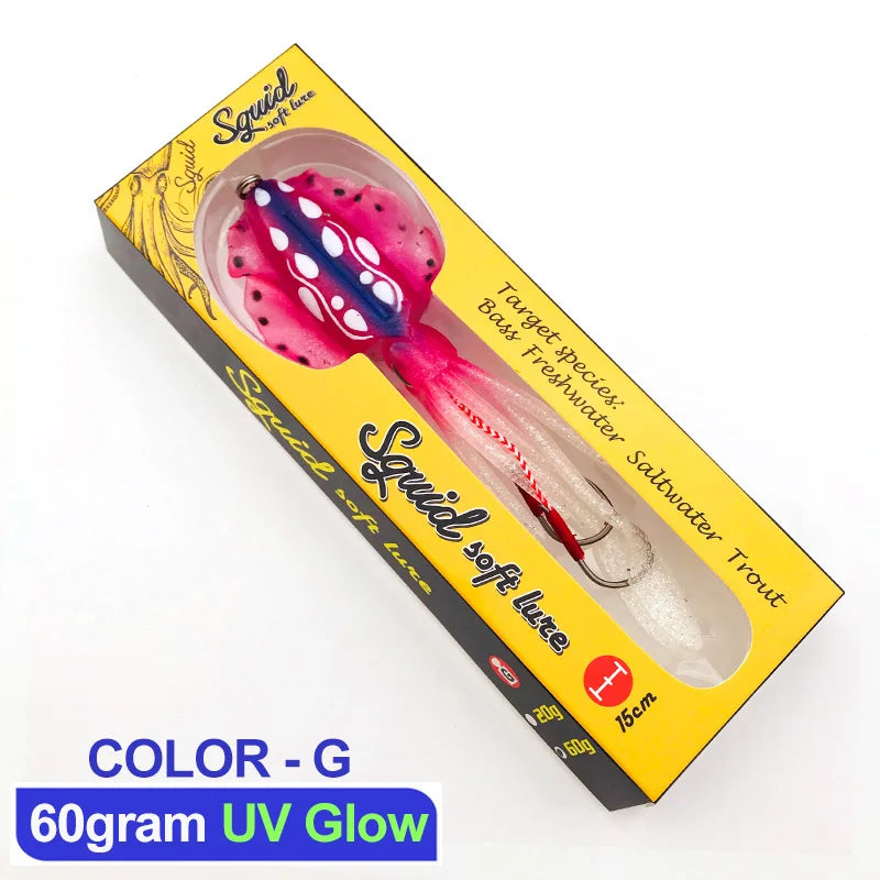 60g120g150g Silicone Soft Artificial Rubber Luminous UV Squid Jig Fishing Lures For Sea Fishing Trolling Wobbler Bait