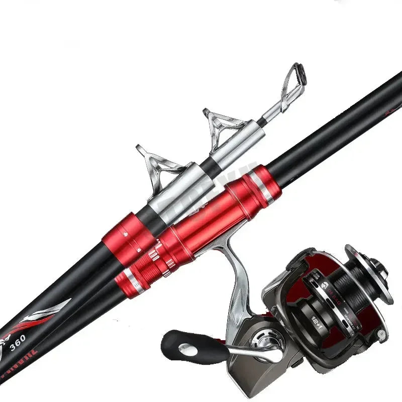 2.4M-4.5M Carbon Fishing Rod 50kg Catch Big Fish Superhard Long Distance Throwing Shot Rod Heavy Bait Telescopic Sea Boat Rod