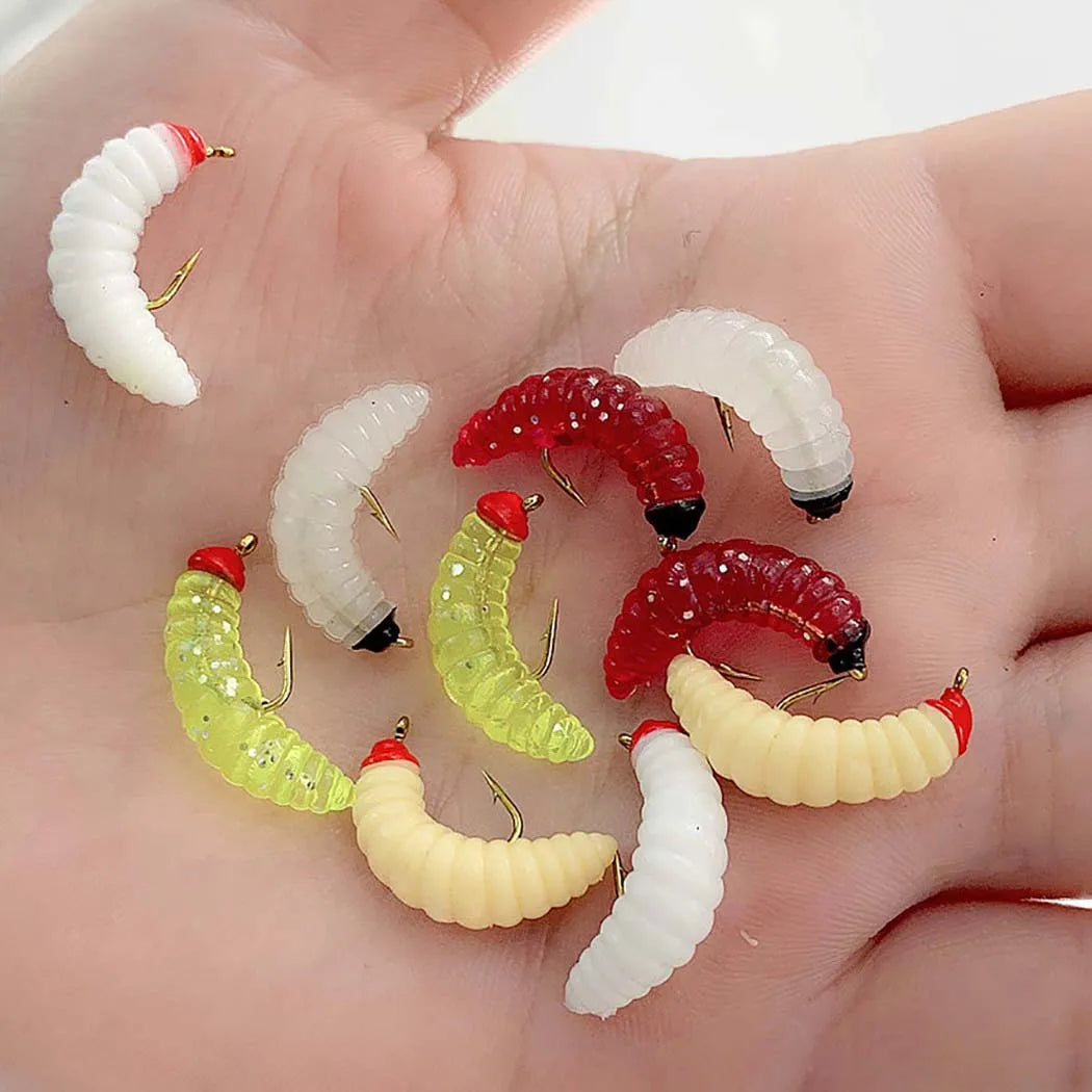 5Pcs/10Pcs Spinner Sequin Worm Bait Flies Fishing Lure Hook For Trout/Steelhead/Salmon/Bass