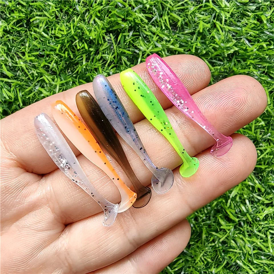 50PCS Micro Soft Fishing Lures 0.35g/35mm T-tail Worm Lure Small Artificial Bait Jig Wobblers Bass Pike Fishing Tackle
