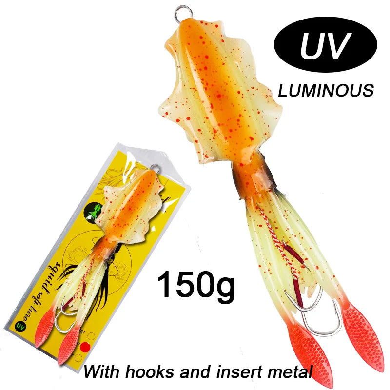 60g120g150g Silicone Soft Artificial Rubber Luminous UV Squid Jig Fishing Lures For Sea Fishing Trolling Wobbler Bait