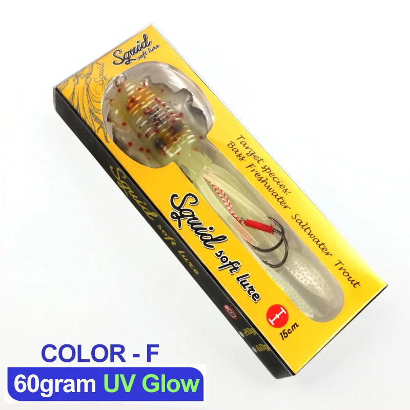 60g120g150g Silicone Soft Artificial Rubber Luminous UV Squid Jig Fishing Lures For Sea Fishing Trolling Wobbler Bait