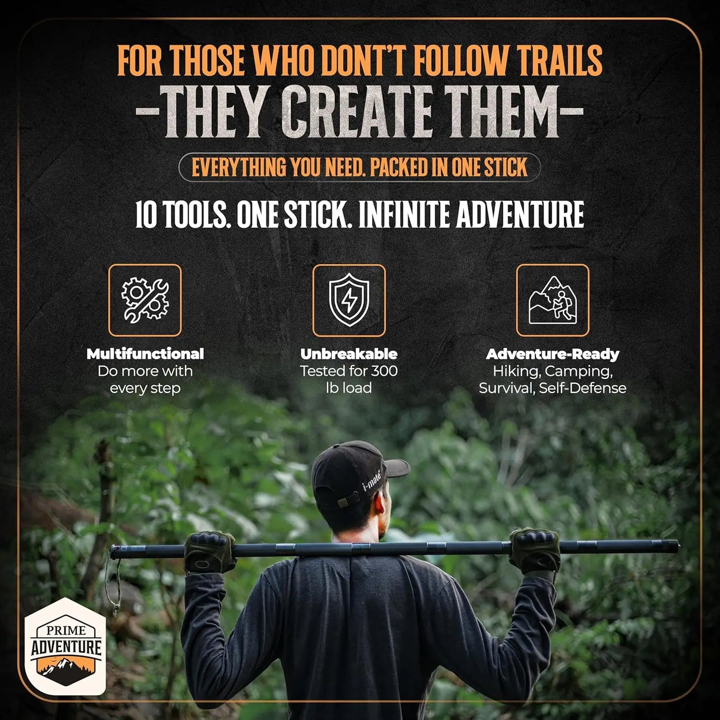 Hiking Tactical Stick - Collapsible Trekking Pole, 15-in-1 Multitool, 8-Tube Outdoor Gear