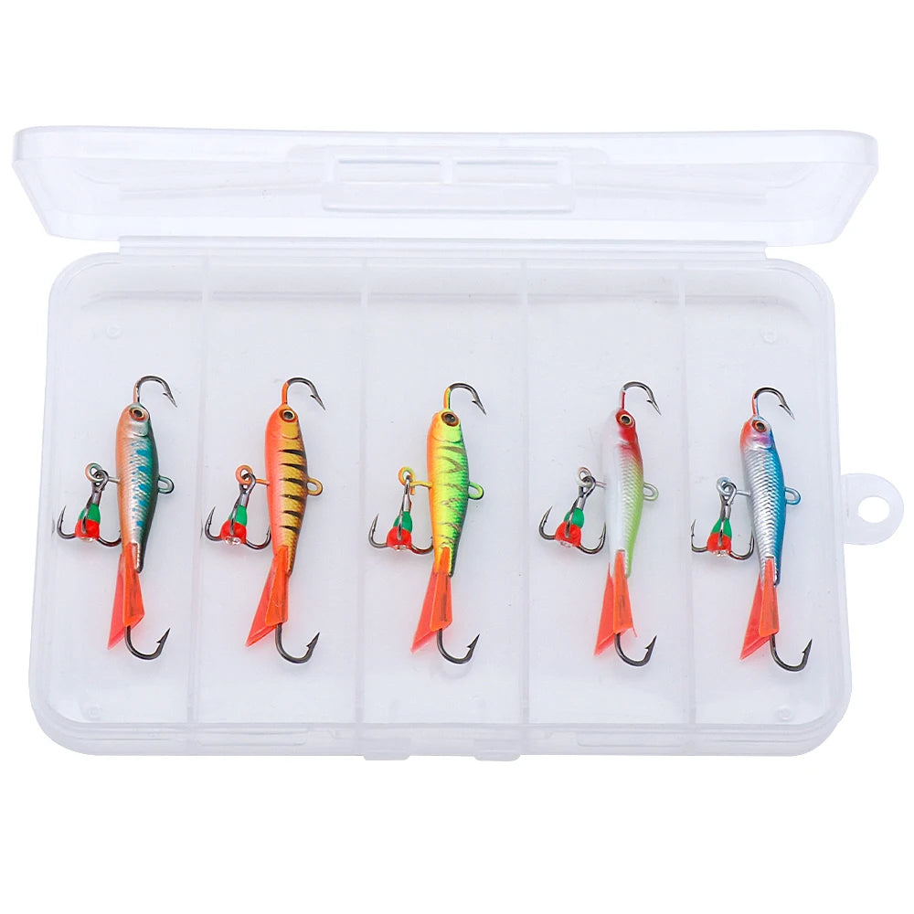 GOBASS 5pcs 50mm 9.5g Winter Ice Fishing Lures Balancer 3D Eyes Jig Bait Artificial Hard Lures Jigging Balanced Bait Wobbler Set